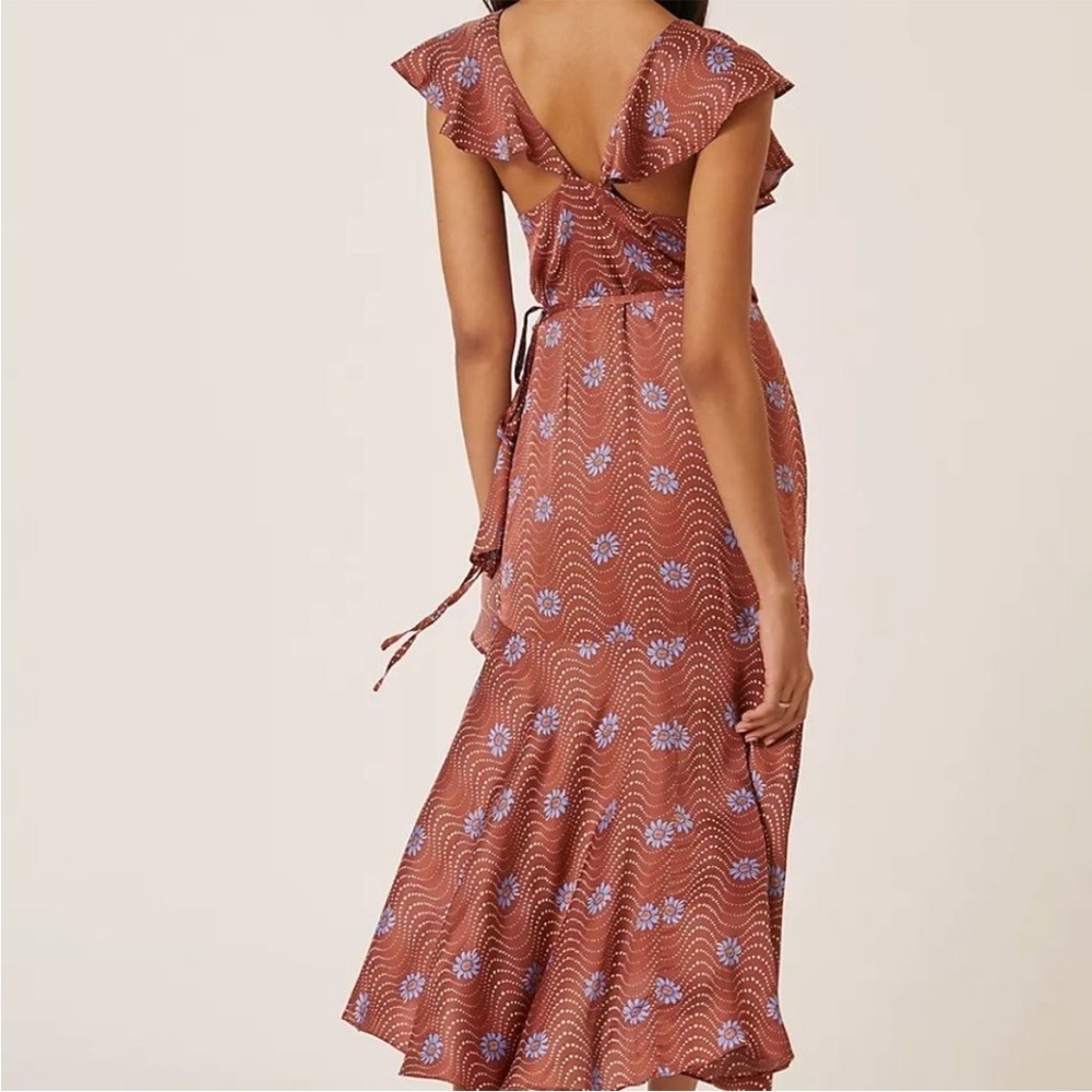 By Anthropolgie Ruffle-Sleeve Printed-Wrap Maxi Dress New Size Medium - Picture 3 of 12